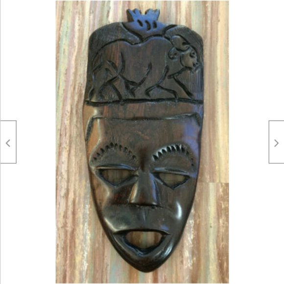 Hand Carved Wood Face Mask Wall Decor Tribal Folk Art Water Buffalo 8" Tall - Picture 1 of 3